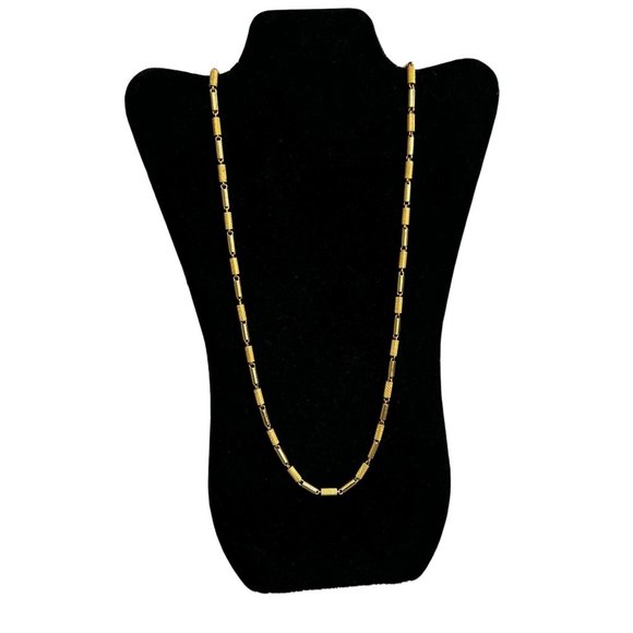 Vintage Tube Chain Link Necklace Long 16 in Drop Gold Tone Textured - Picture 2 of 6